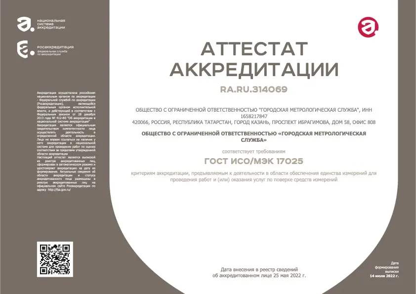 Аттестат аккредитации RA.RU.314069
